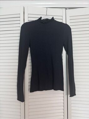 Abercrombie & Fitch Black Ribbed Mock-Neck Long Sleeve Top Sz S